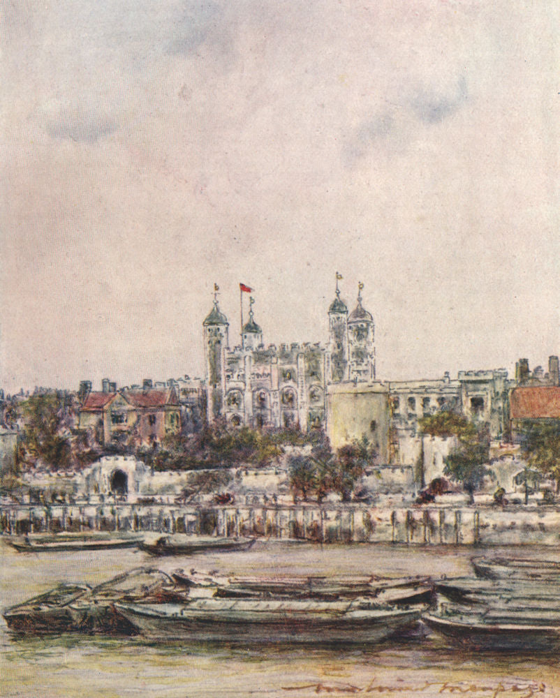 'The Tower of St. Magnus' by Mortimer Menpes. London 1906 old antique print